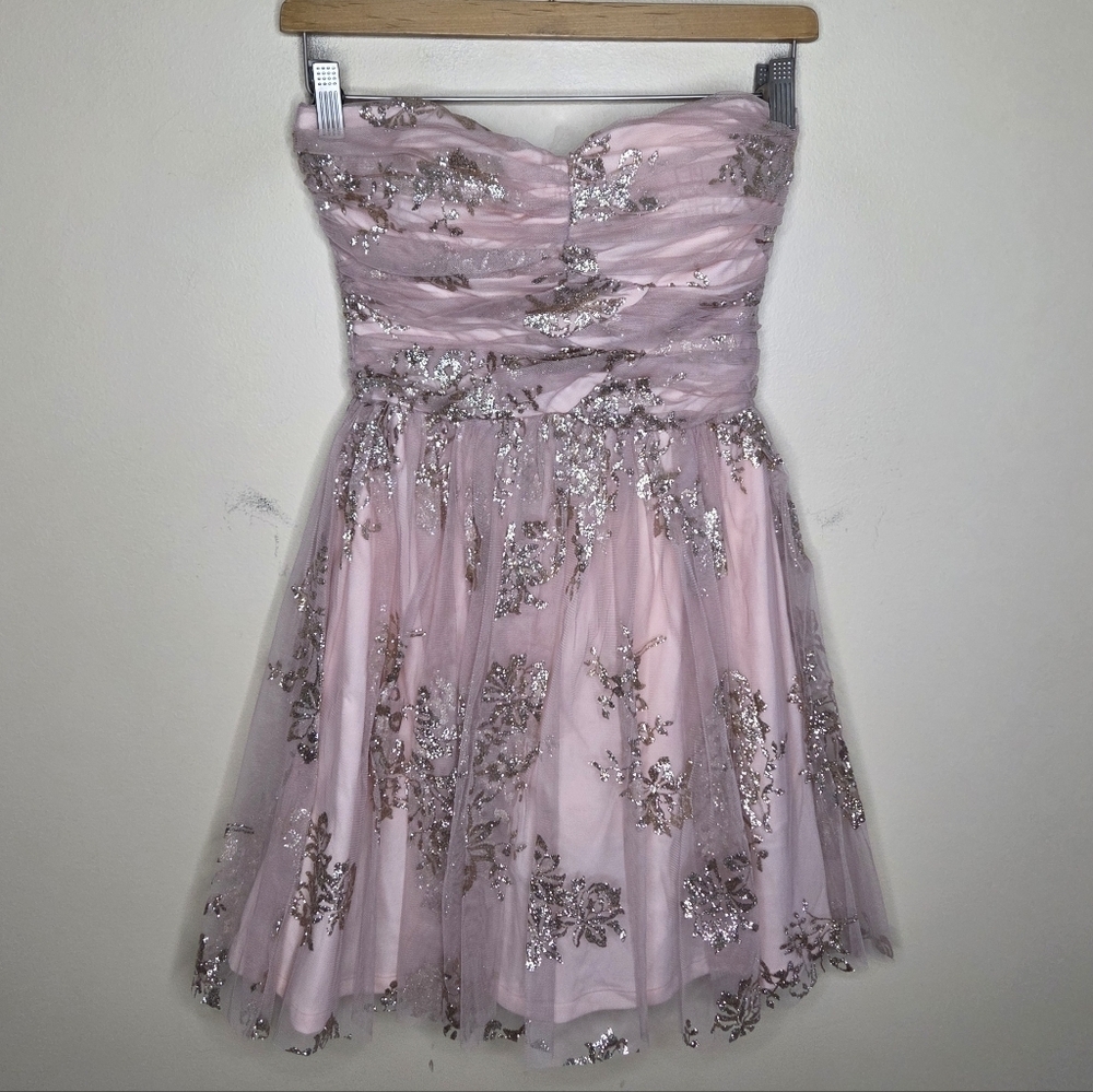 NWT Delia's Y2K Gold Glitter Blush Strapless Mini Dress Junior Size 5-6